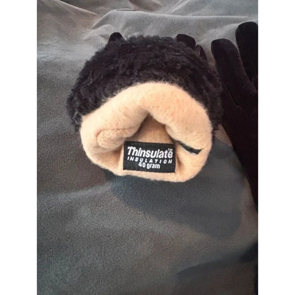 Lot of 2 Pairs Women's Black Winter Gloves Genuine Suede Leather Fur Trim Velvet